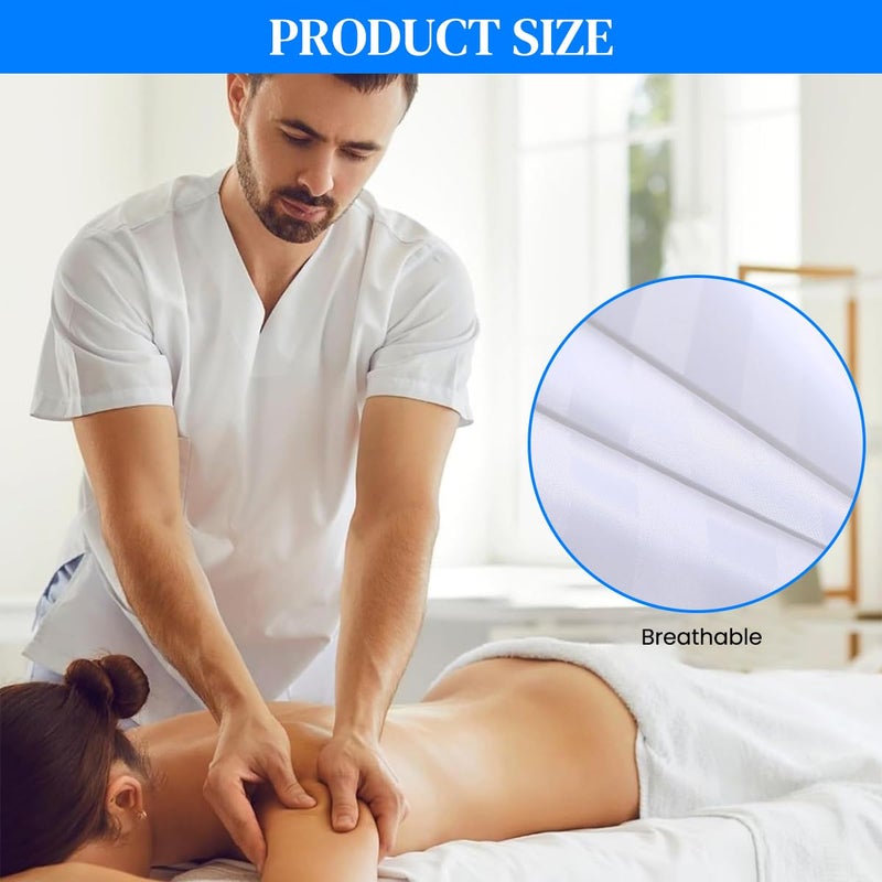 HASTHIP غطاء طاولة المساج HASTHIP®، شريحة قطن حرير، ورقة طاولة مساج قابلة للغسل، ملاءة طاولة بنمط مخطط، طاولة سبا، بيضاء، 30x74 بوصة - Image 4