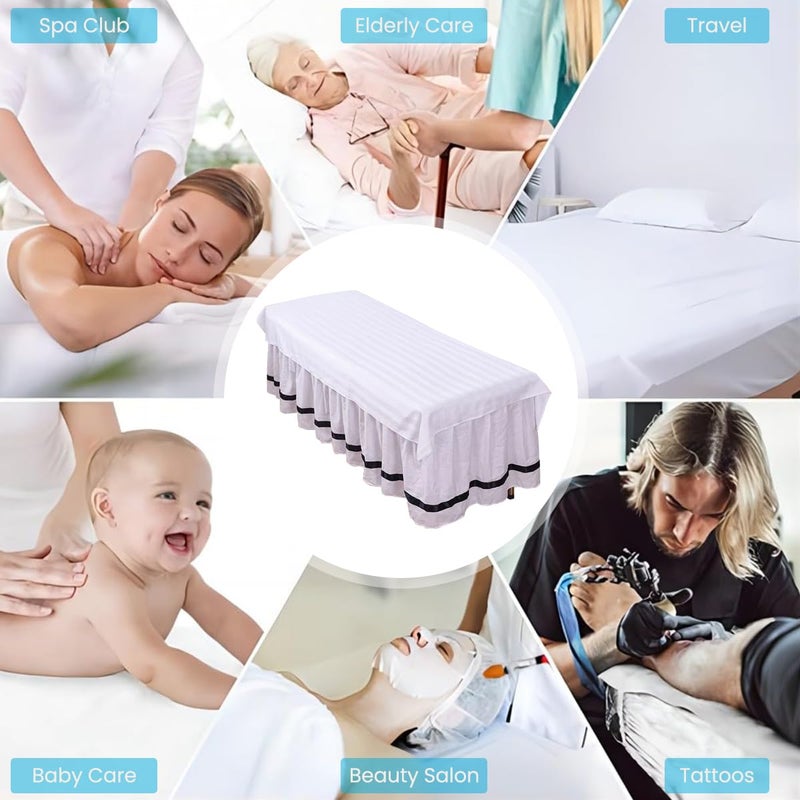 HASTHIP غطاء طاولة المساج HASTHIP®، شريحة قطن حرير، ورقة طاولة مساج قابلة للغسل، ملاءة طاولة بنمط مخطط، طاولة سبا، بيضاء، 30x74 بوصة - Image 5