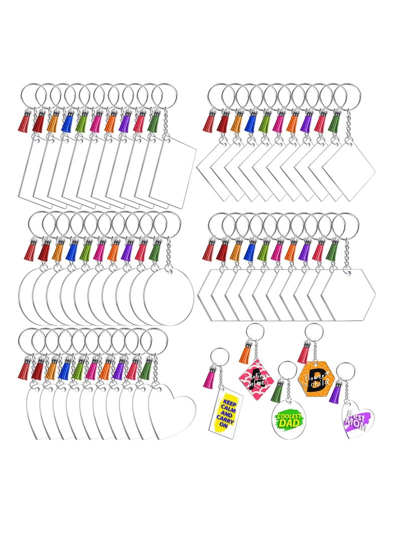 Generic - Blank Keychains for Vinyl Acrylic Keychain Blanks Bulk with 5 Shapes Clear Acrylic Disc Leather Tassel Charms Key Chains Jump Ring for DIY Craft Ornament Engrave Painting 200Pcs - Image 1