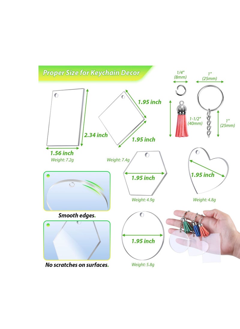 Generic - Blank Keychains for Vinyl Acrylic Keychain Blanks Bulk with 5 Shapes Clear Acrylic Disc Leather Tassel Charms Key Chains Jump Ring for DIY Craft Ornament Engrave Painting 200Pcs - Image 1