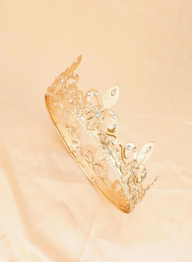YISSION Men's Gold Fleur - de - Lis Crown with Rhinestones, Royal King Costume Headpiece for Cosplay, Halloween, Themed Parties - Image 3