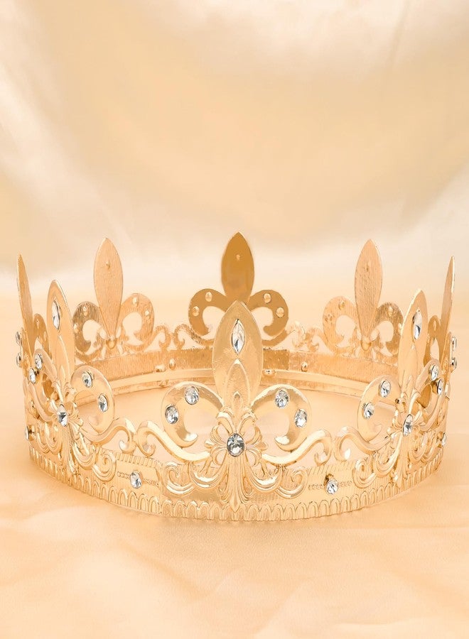 YISSION Men's Gold Fleur - de - Lis Crown with Rhinestones, Royal King Costume Headpiece for Cosplay, Halloween, Themed Parties - Image 2