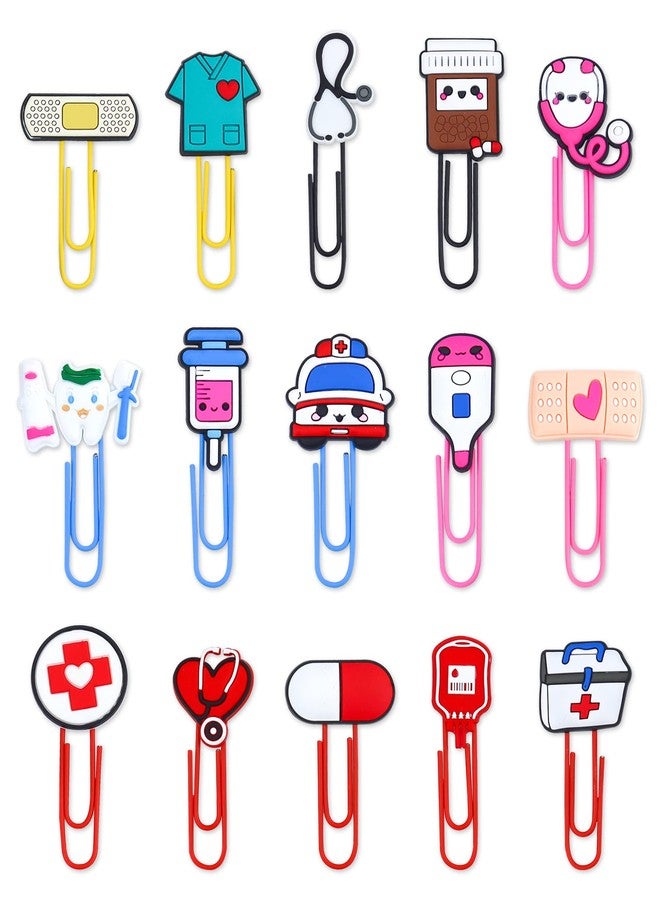 YETOOME 15 Pcs Cute Bookmark Paper Clips Cartoon Silicone Bookmarks with Colorful Paperclips for Girls Student Stationery Nursing Student Essentials - Image 1