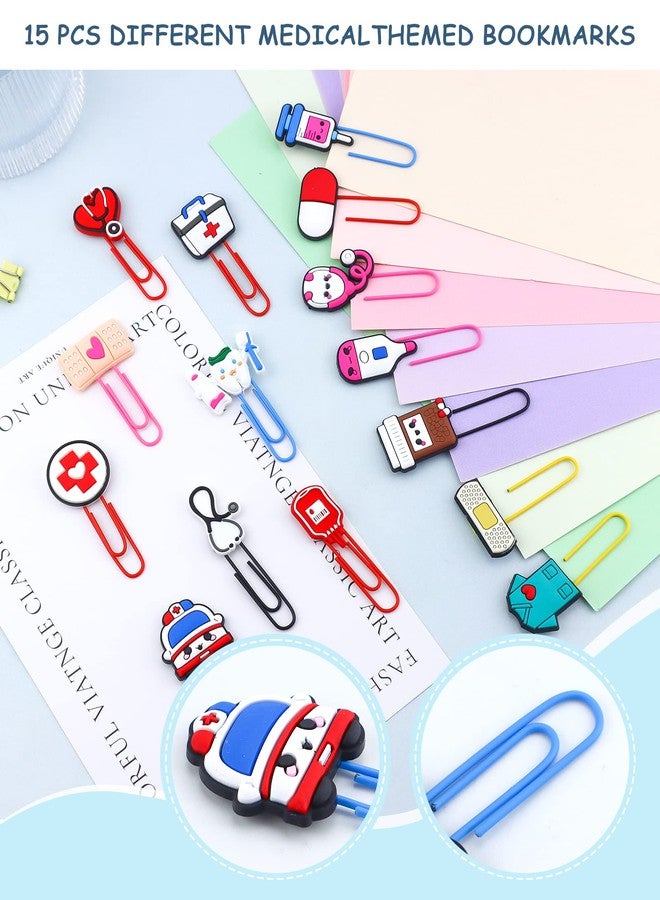 YETOOME 15 Pcs Cute Bookmark Paper Clips Cartoon Silicone Bookmarks with Colorful Paperclips for Girls Student Stationery Nursing Student Essentials - Image 4
