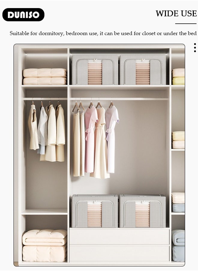 DUNISO - 2 Pack Closet Storage Box with Metal Frame, Stackable Flodable Closet Container Organizer with Lids Handle Double & Zippers, Large Capacity Wardrobe Clothes Storage Box with Clear Window for Blanket, Bedding, Clothes, Comforter - Image 1