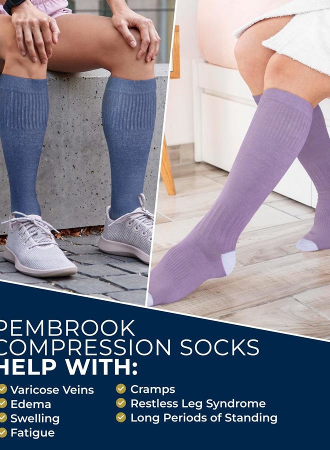 Pembrook Light Compression Socks for Women - 3 Pairs | 8-15 mmHg Cotton Compression Socks Women, Knee High Comfort & Support, Cream/Blue/Rose - 3 Pairs, M - Image 4