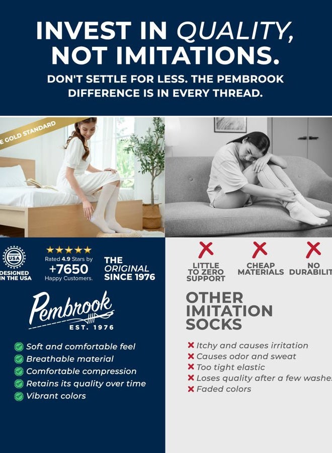 Pembrook Light Compression Socks for Women - 3 Pairs | 8-15 mmHg Cotton Compression Socks Women, Knee High Comfort & Support, Cream/Blue/Rose - 3 Pairs, M - Image 3