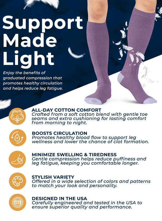Pembrook Light Compression Socks for Women - 3 Pairs | 8-15 mmHg Cotton Compression Socks Women, Knee High Comfort & Support, Cream/Blue/Rose - 3 Pairs, M - Image 2