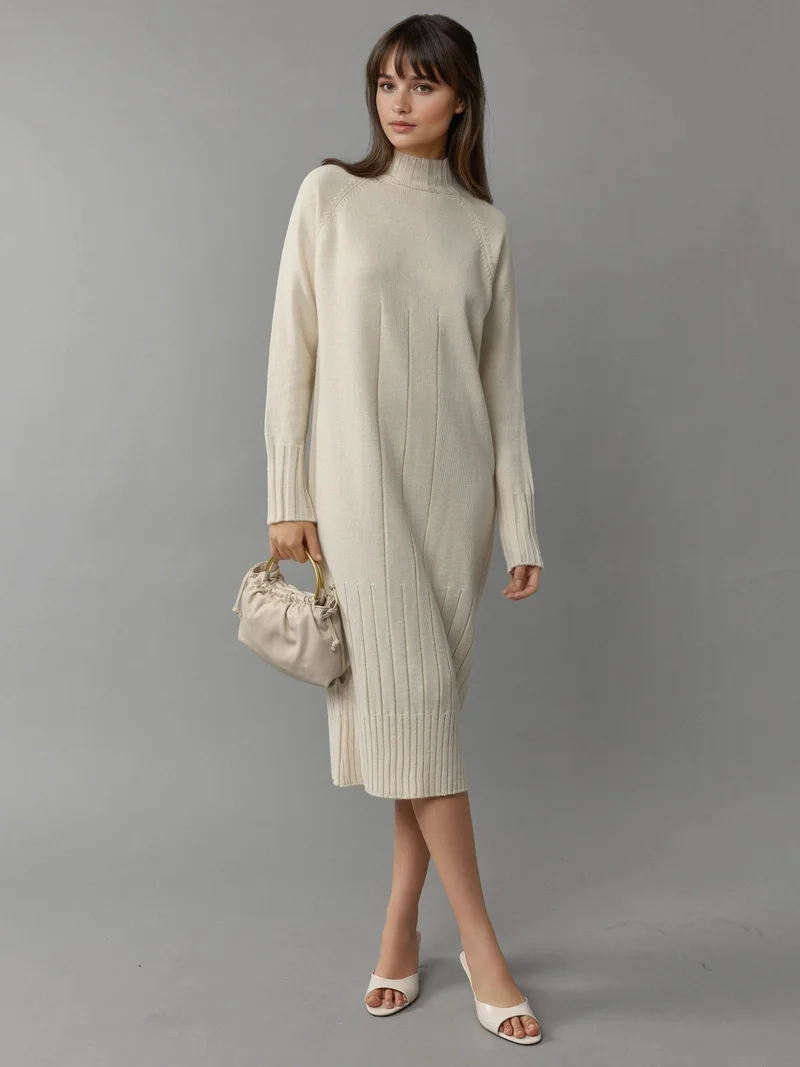 موضتي MY FASHION Half Turtleneck Midi Knitwear Dress