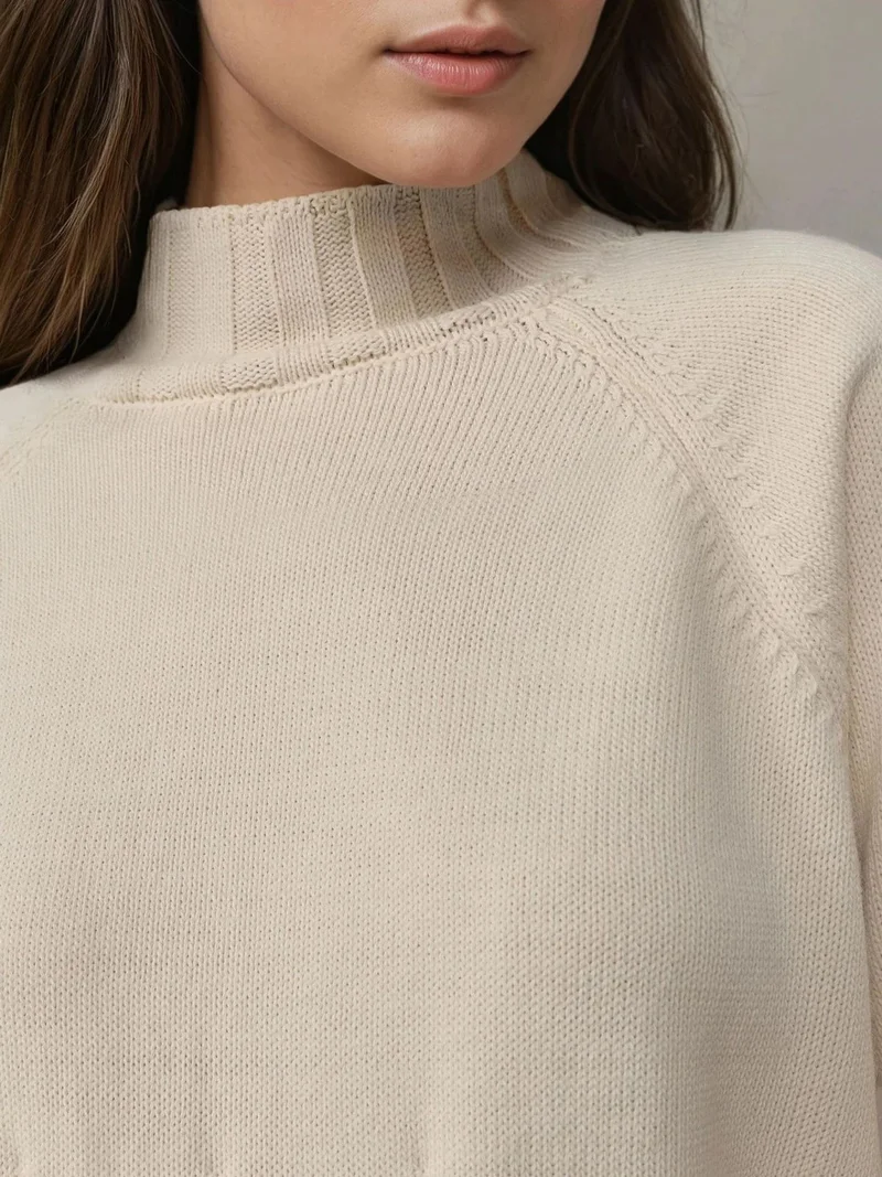 MY FASHION Cream Natural MY FASHION Half Turtleneck Midi Knitwear Dress for Women | Best Price UAE