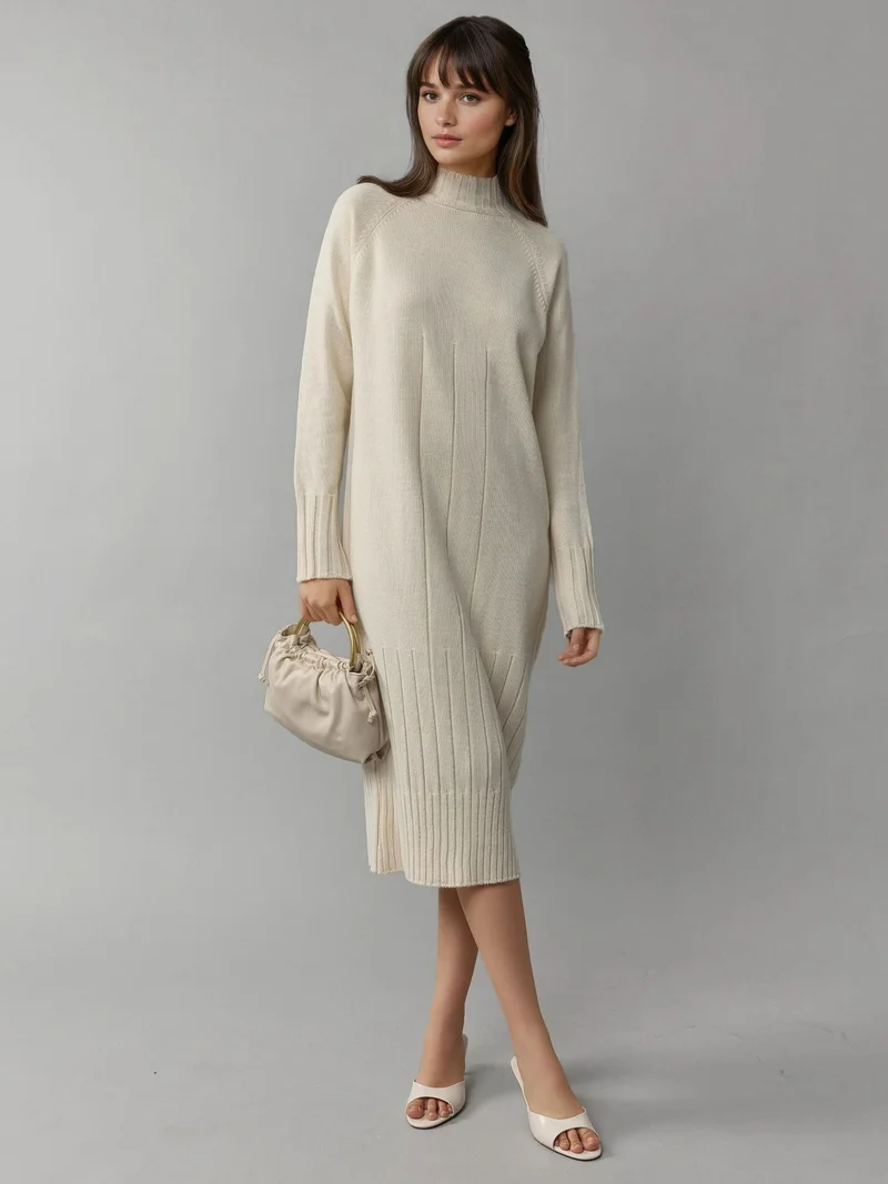 MY FASHION Half Turtleneck Midi Knitwear Dress