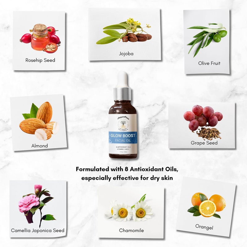 Doppeltree Face Oil for Glowing Skin and Gua Sha Facial Massage, Dermaplaning Facial Oil Anti Aging with Cold-pressed Rosehip Oil, Jojoba Oil, Almond Oil and Vitamin C & E - Image 3