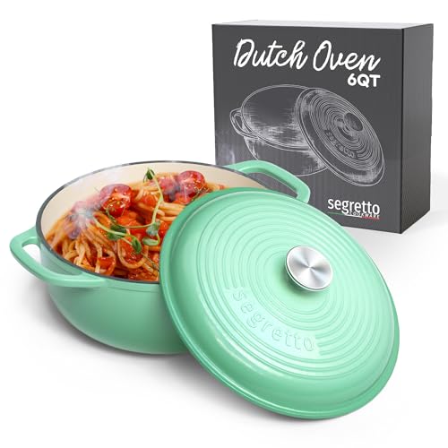 Segretto Cookware Enameled Cast Iron Dutch Oven, 6 Quarts, Light Green - Image 1