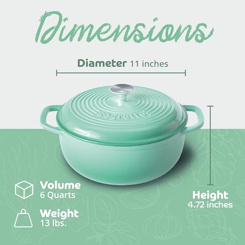 Segretto Cookware Enameled Cast Iron Dutch Oven, 6 Quarts, Light Green - Image 2