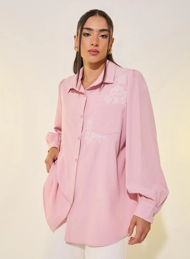Take Two Embroidered Detail Long Sleeve Shirt