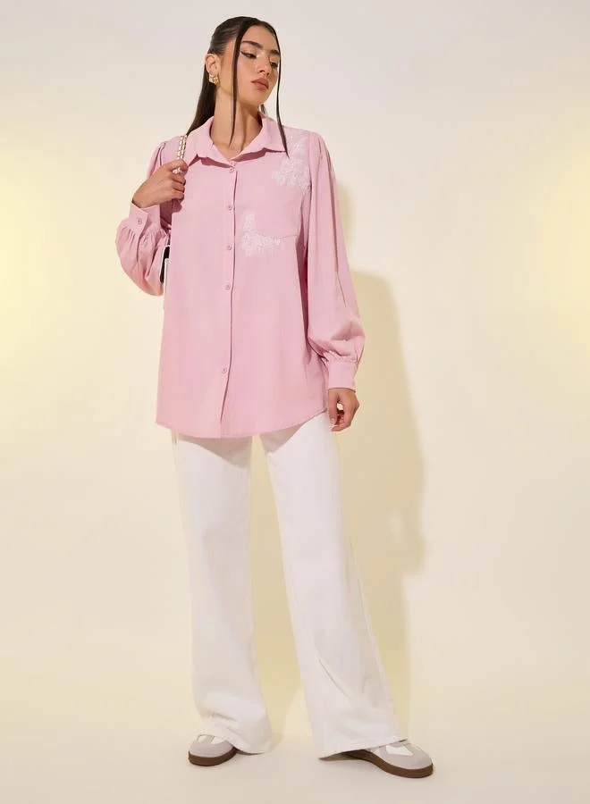 Take Two Embroidered Detail Long Sleeve Shirt