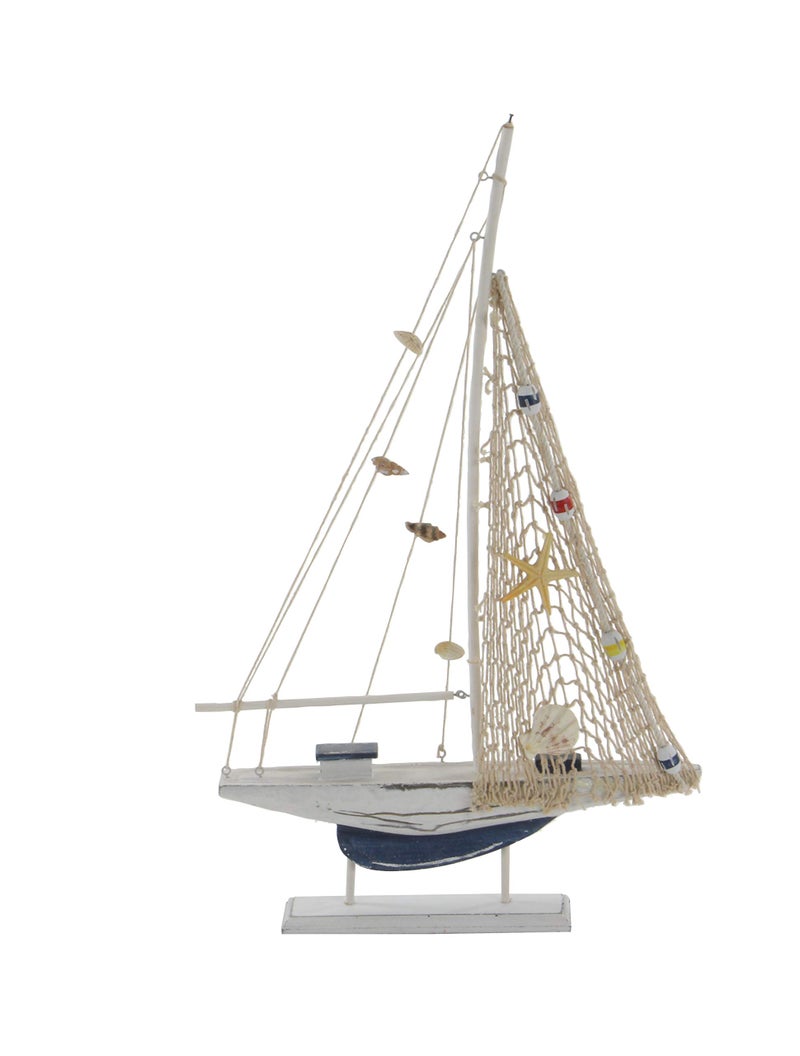 Deco 79 Wood Sail Boat Handmade Decorative Sculpture Home Decor Statues, set of 2 Accent Figurines 13" x 2" x 22", White - Image 4
