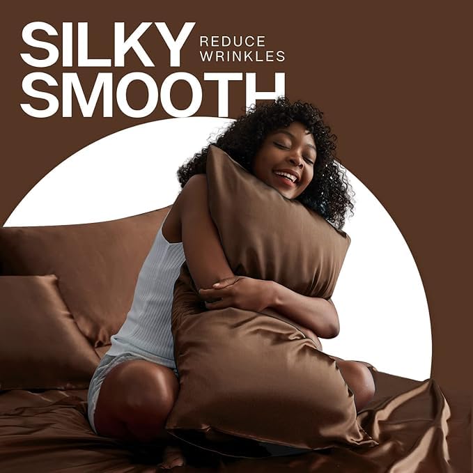 RAGGLE Set of 4 Satin Silk Pillowcase for Hair and Skin Standard Size 18"X 28" with Soft Breathable Smooth Cooling Pillow Covers for Sleeping or Pillow Protector (4, Brown) - Image 3