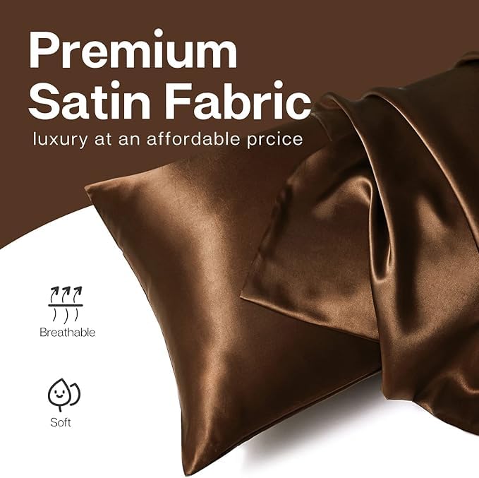 RAGGLE Set of 4 Satin Silk Pillowcase for Hair and Skin Standard Size 18"X 28" with Soft Breathable Smooth Cooling Pillow Covers for Sleeping or Pillow Protector (4, Brown) - Image 4