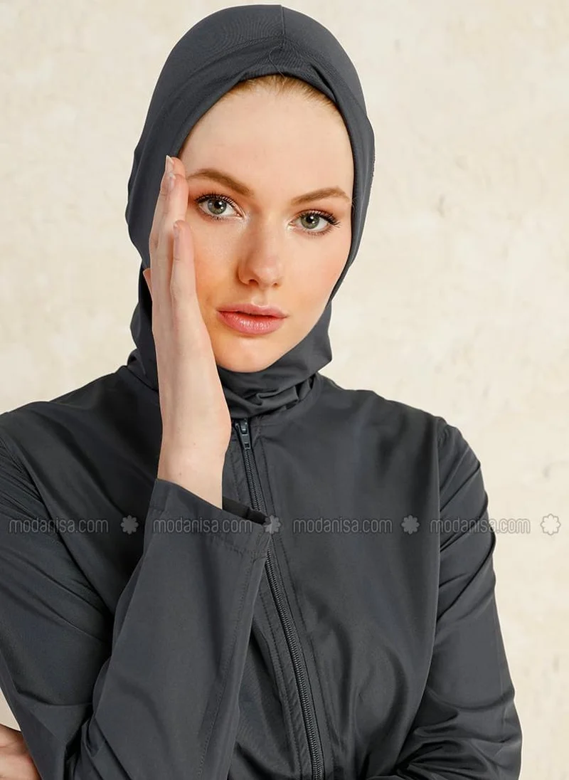 Mayo Bella by Modanisa Gray - Unlined - Full Coverage Swimsuit Burkini - Mayo Bella