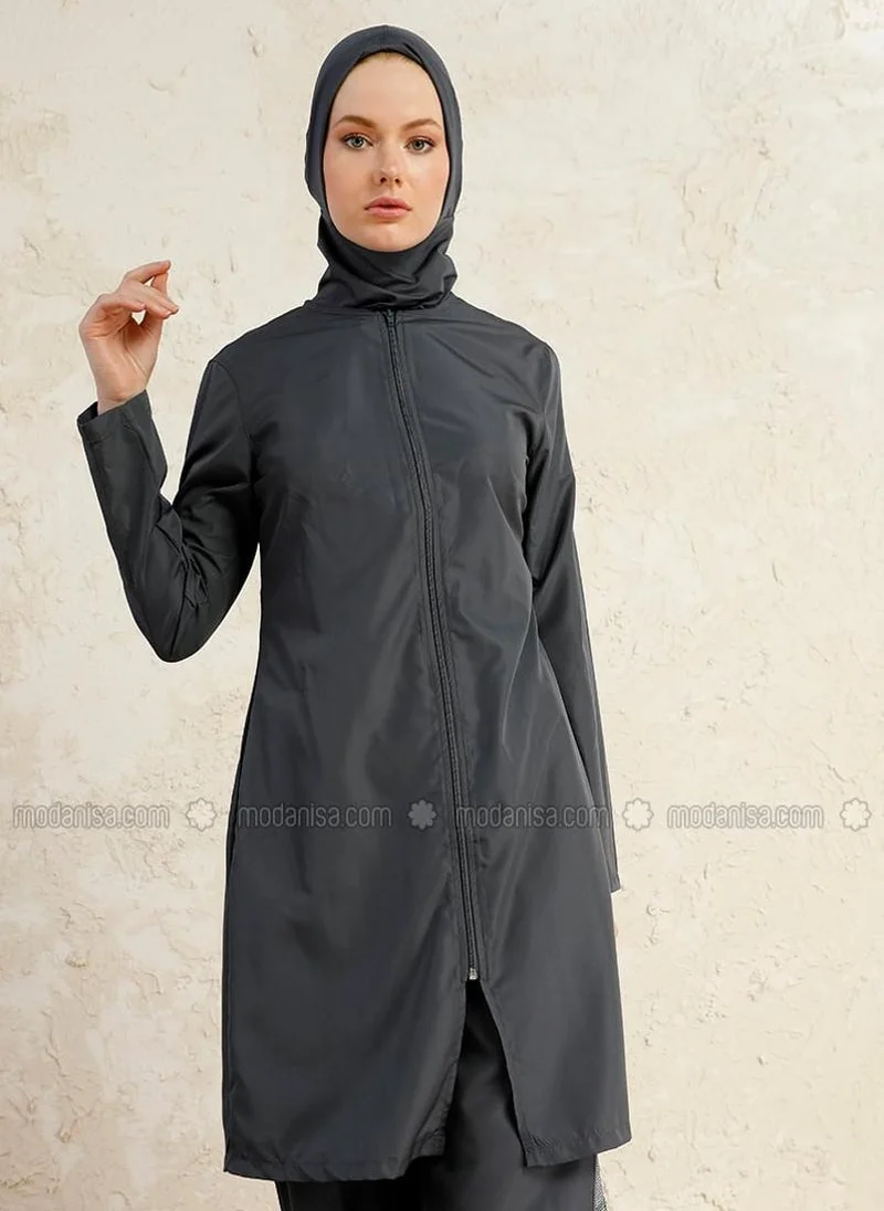 Mayo Bella by Modanisa Gray - Unlined - Full Coverage Swimsuit Burkini - Mayo Bella