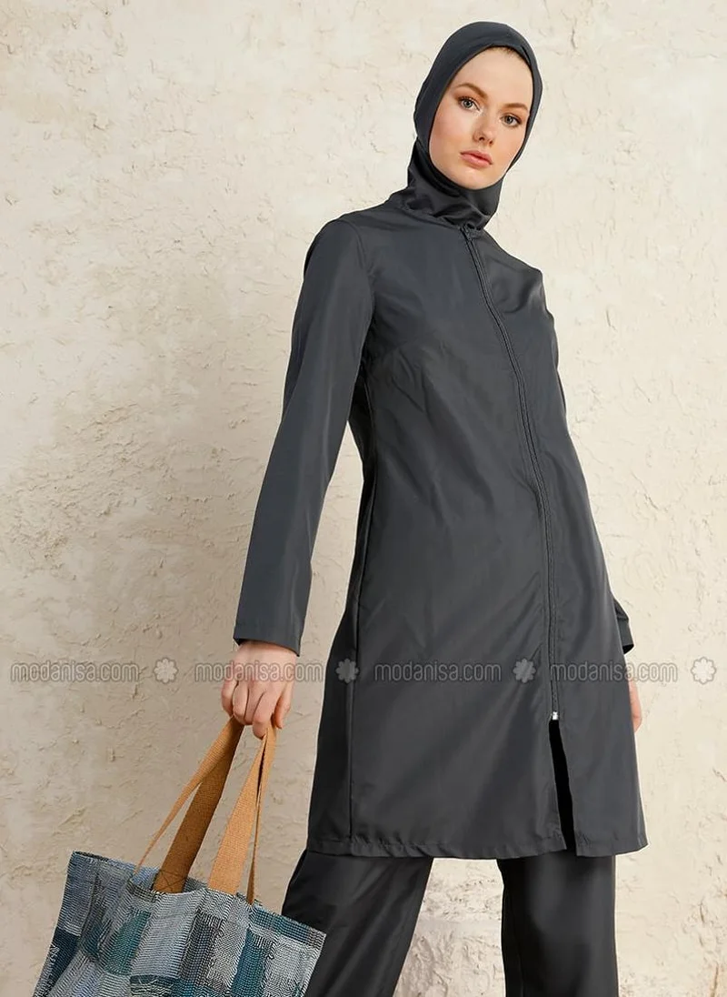 Mayo Bella by Modanisa Gray - Unlined - Full Coverage Swimsuit Burkini - Mayo Bella