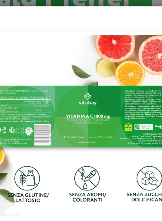 Vitabay Vitamin C 1000 mg + Bioflavonoids (Time Released) -180 vegan tablets - Image 4