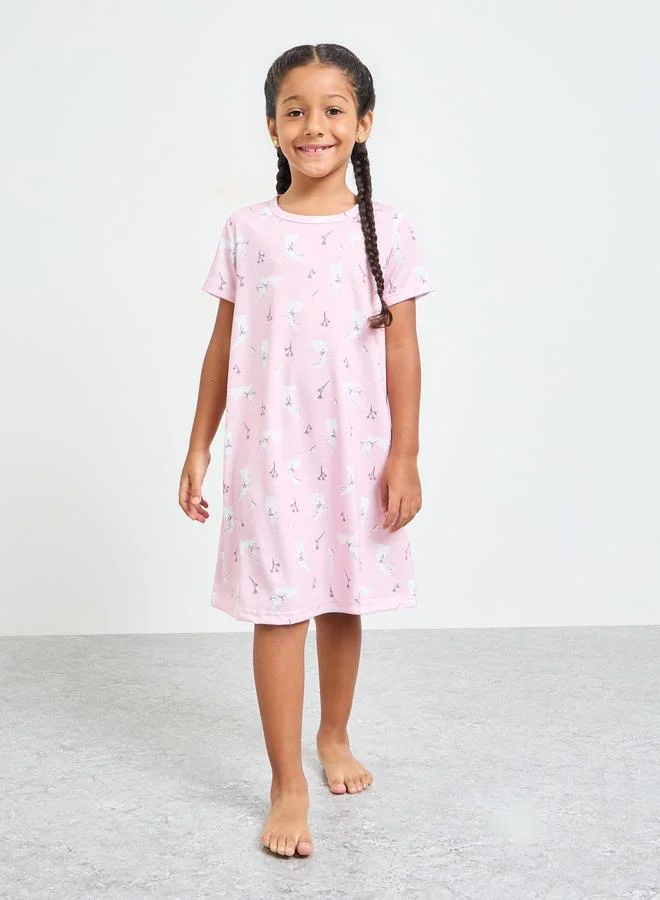 Styli Pack of 2 - Girls Printed Short Sleeve Nightdress