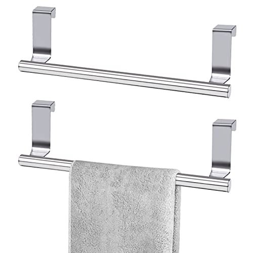 DIBALIYI Cabinet Door Towel Bar, Dish Towel Rack for Cabinet, Stainless Steel kitchen Towel Holder, Over the Door Hand Towel Hanger for Kitchen Bathroom Cupboard, 2 Pack (2*Small-Silver) - Image 1