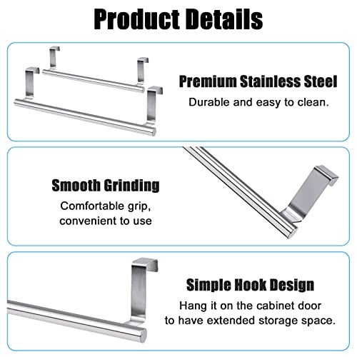 DIBALIYI Cabinet Door Towel Bar, Dish Towel Rack for Cabinet, Stainless Steel kitchen Towel Holder, Over the Door Hand Towel Hanger for Kitchen Bathroom Cupboard, 2 Pack (2*Small-Silver) - Image 5