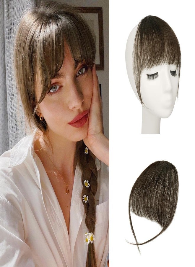بارسدار - وصلات شعر طبيعي 100% - غرة شعر طبيعي للنساء - غرة بنية خفيفة قابلة للتلوين مع غرة جانبية - بني - Image 1