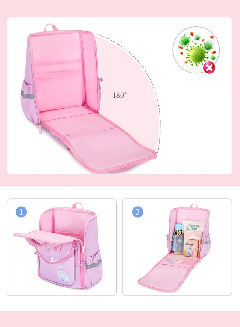 High Quality PU Backpack for Kids,Ergonomic School Bag,Waterproof,Antifouling,Spine Protection Design,Perfect Gift for Back to School Season(Pink Blue)  - Image 2