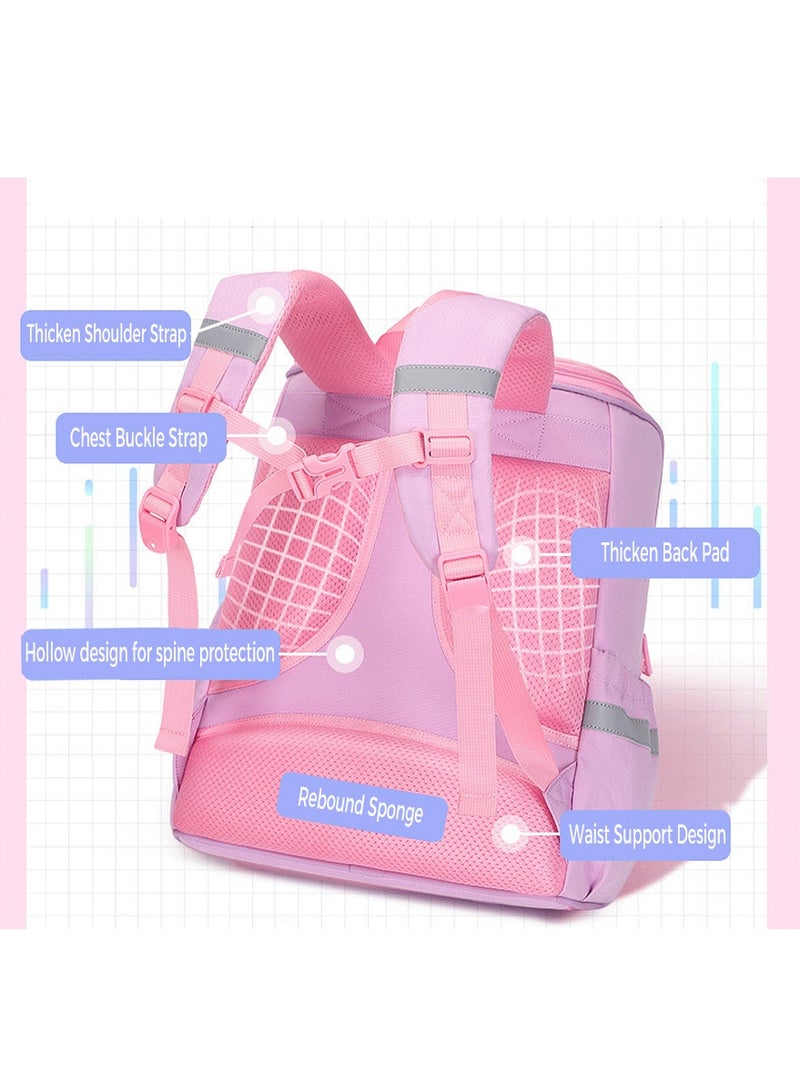 High Quality PU Backpack for Kids,Ergonomic School Bag,Waterproof,Antifouling,Spine Protection Design,Perfect Gift for Back to School Season(Pink Blue)  - Image 3