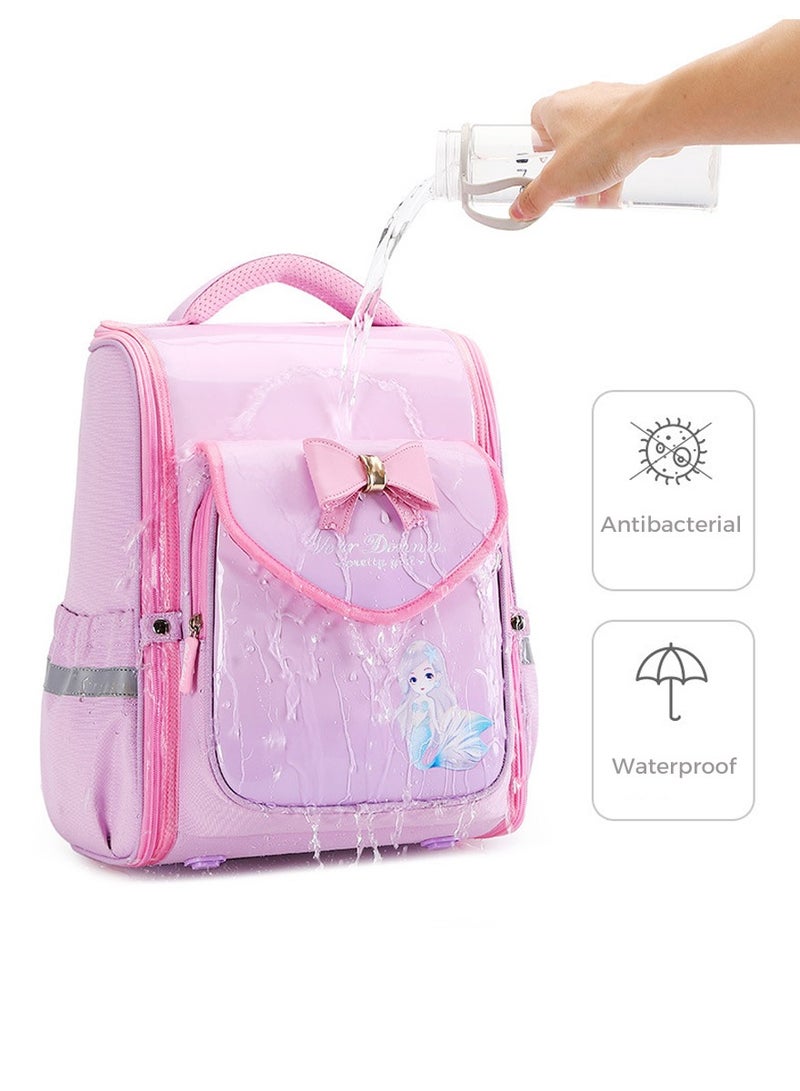 High Quality PU Backpack for Kids,Ergonomic School Bag,Waterproof,Antifouling,Spine Protection Design,Perfect Gift for Back to School Season(Pink Blue)  - Image 5