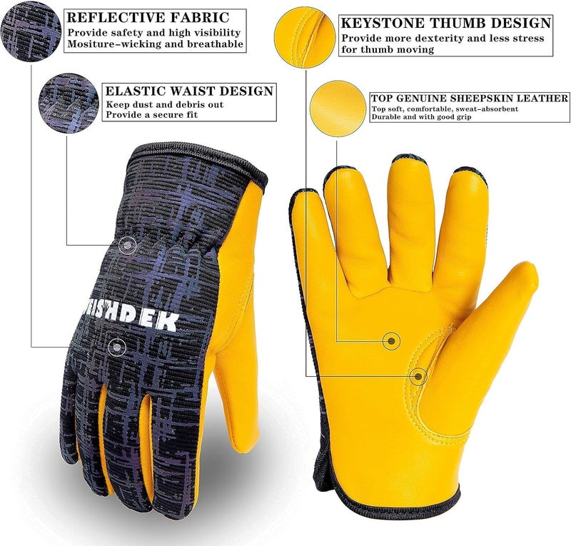 FEISHDEK Kids Leather Gardening Work Gloves, Safety Gloves, Reflective Breathable Design, for Children Gardening& Outdoor (Black, X-Small (1-2 Years Old)) - Image 5