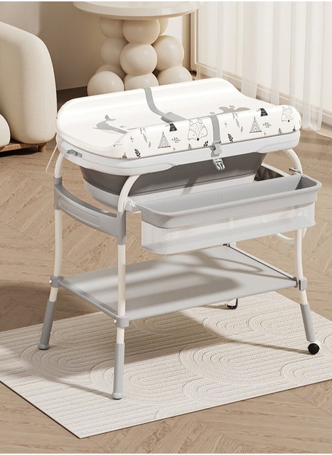 2-in-1 Portable Newborn Baby Multifunctional Heightened Baby Basin Infant Shower Bathtub with Baby Diaper Changing Table with Wheels,Height Adjustable,for Infant and Newborn