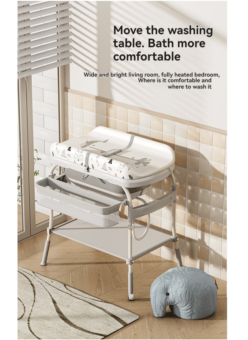 XiuWoo - 2-in-1 Portable Newborn Baby Multifunctional Heightened Baby Basin Infant Shower Bathtub with Baby Diaper Changing Table with Wheels,Height Adjustable,for Infant and Newborn - Image 1