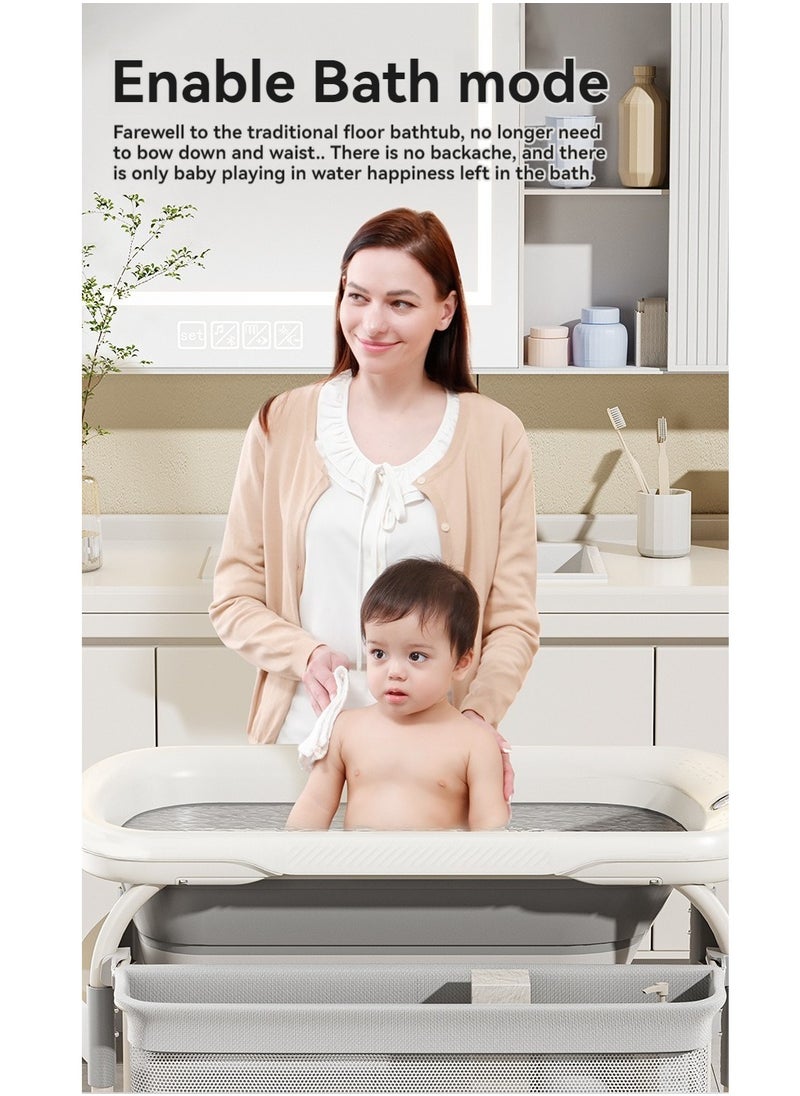 XiuWoo - 2-in-1 Portable Newborn Baby Multifunctional Heightened Baby Basin Infant Shower Bathtub with Baby Diaper Changing Table with Wheels,Height Adjustable,for Infant and Newborn - Image 1