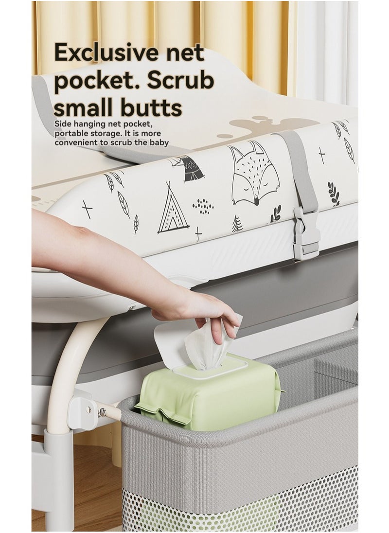 XiuWoo - 2-in-1 Portable Newborn Baby Multifunctional Heightened Baby Basin Infant Shower Bathtub with Baby Diaper Changing Table with Wheels,Height Adjustable,for Infant and Newborn - Image 1