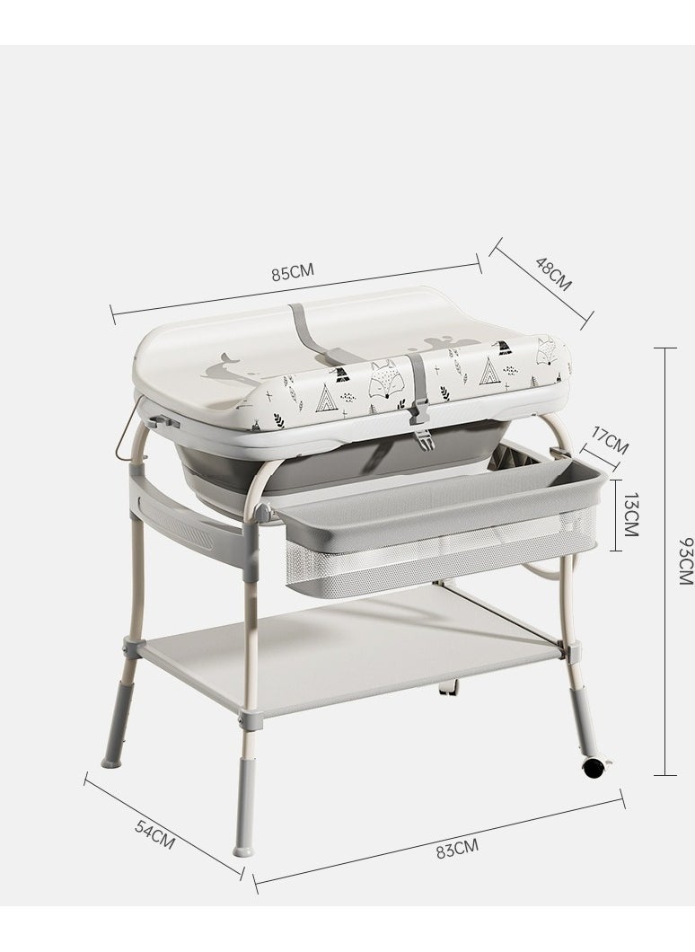 XiuWoo - 2-in-1 Portable Newborn Baby Multifunctional Heightened Baby Basin Infant Shower Bathtub with Baby Diaper Changing Table with Wheels,Height Adjustable,for Infant and Newborn - Image 1