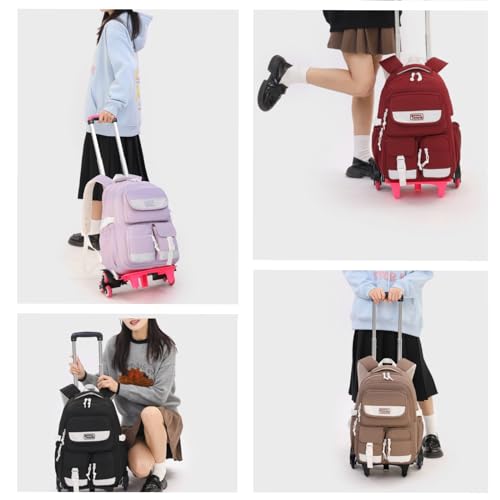 LANSHIYA Solid Color Rolling Backpack for Girls Boys Cute Elementary school bag with wheels,Black Trolley Bags for Travel - Image 3