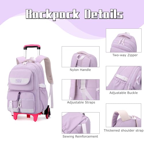 LANSHIYA Solid Color Rolling Backpack for Girls Boys Cute Elementary school bag with wheels,Black Trolley Bags for Travel - Image 4