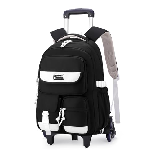 LANSHIYA Solid Color Rolling Backpack for Girls Boys Cute Elementary school bag with wheels,Black Trolley Bags for Travel - Image 1