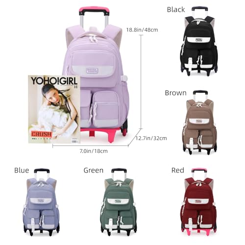 LANSHIYA Solid Color Rolling Backpack for Girls Boys Cute Elementary school bag with wheels,Black Trolley Bags for Travel - Image 2