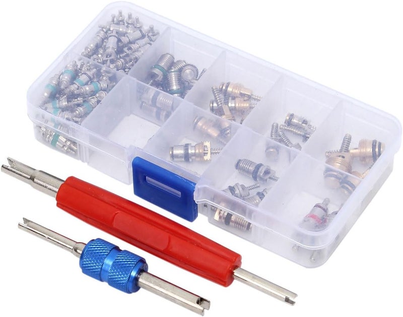 ESUMIC Car Air Conditioning Core Valves 102Pcs, R12 R134A Automotive A/C Valve Stem Cores w/Removal Tool for Car Air Conditioning Repair - Image 2