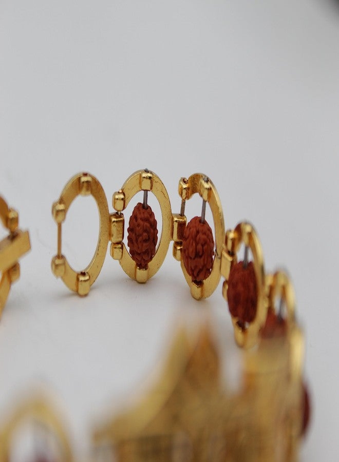 Dharmsaar Ltd Rudraksha Golden Bracelet Mahadev Damru Bracelet,Natural Gold Plated Kada For Men And Women Mahakal Shiv Trishul Damru Beads Chain - Image 5