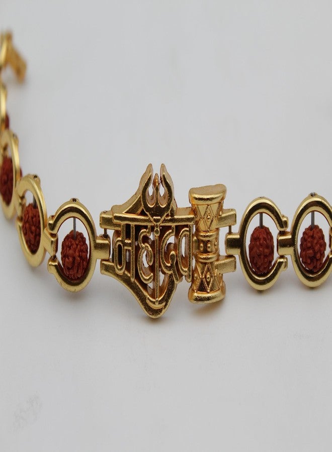 Dharmsaar Ltd Rudraksha Golden Bracelet Mahadev Damru Bracelet,Natural Gold Plated Kada For Men And Women Mahakal Shiv Trishul Damru Beads Chain - Image 3