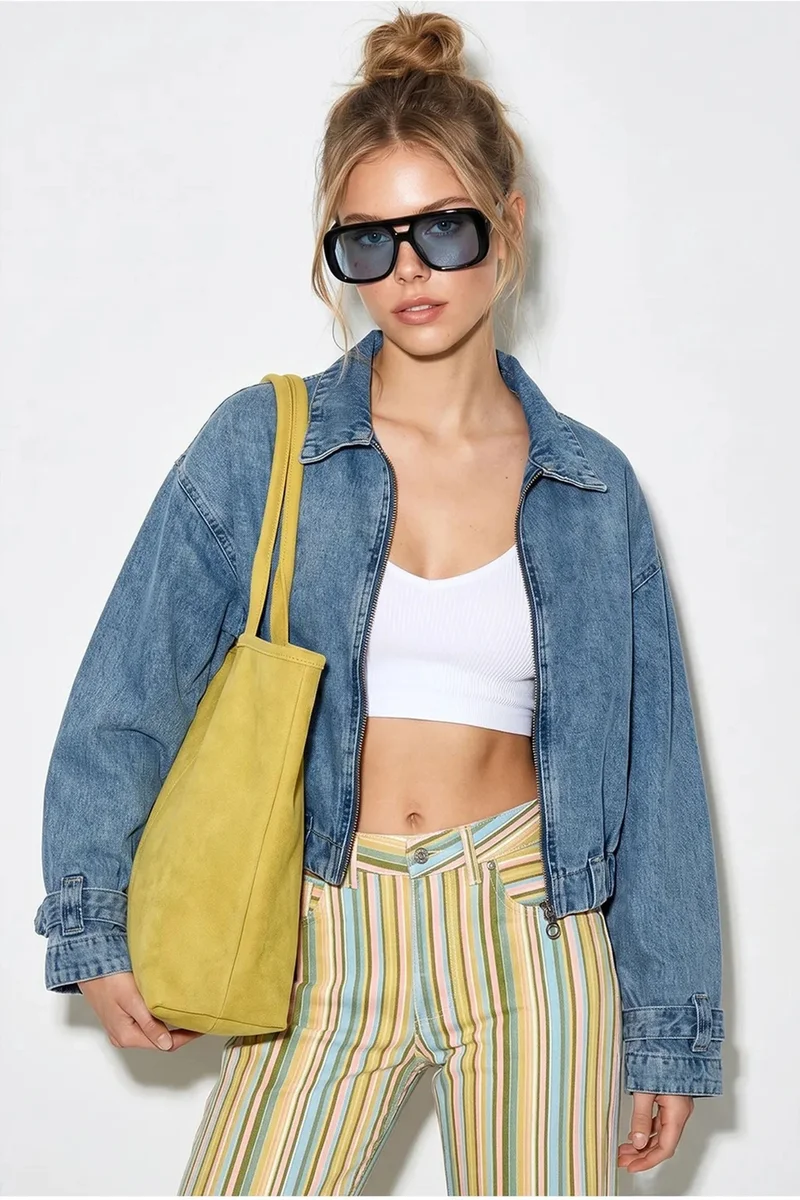 بيانكو لوتشي LUCCI Women’s Cropped Oversized Denim Jacket