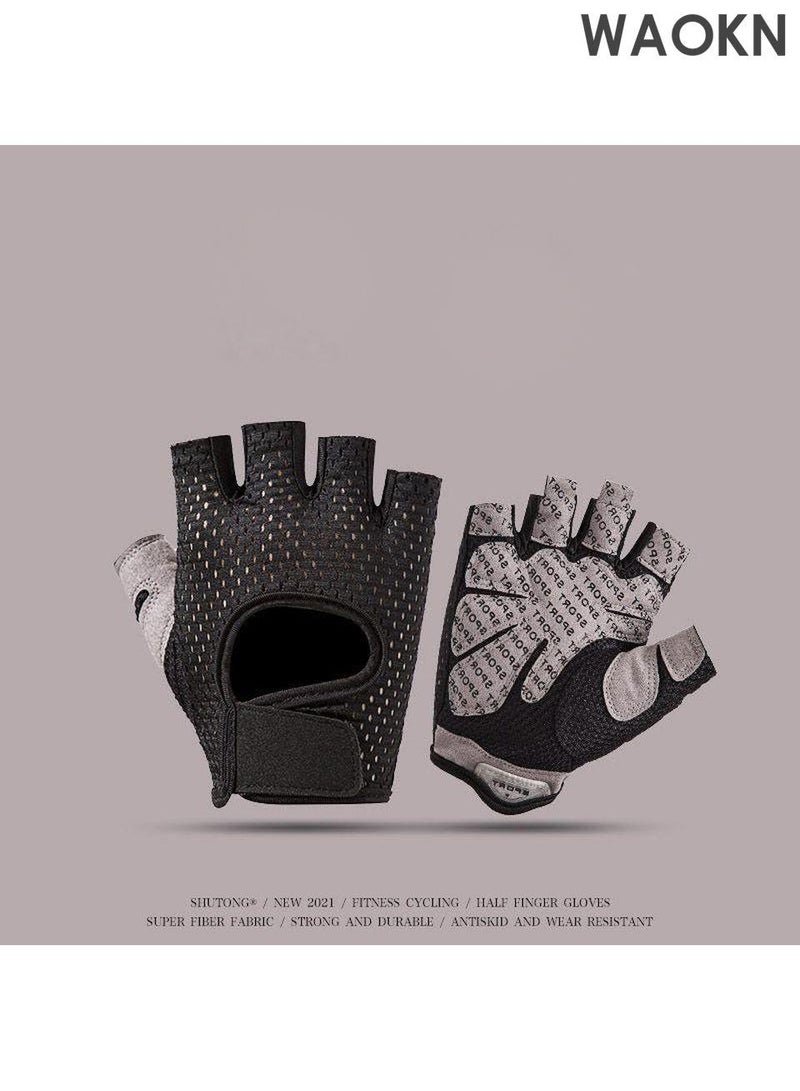 WAOKN Gym Gloves for Men Women Wrist Support Gloves Breathable Non-Slip Gloves for Workout Training Weight Lifting Yoga Dumbbell Bodybuilding Cycling Exercise Breathable Half Finger Exercise Gloves - Image 1