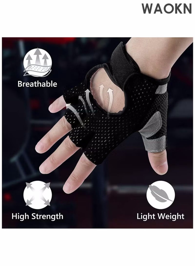 WAOKN Gym Gloves for Men Women Wrist Support Gloves Breathable Non-Slip Gloves for Workout Training Weight Lifting Yoga Dumbbell Bodybuilding Cycling Exercise Breathable Half Finger Exercise Gloves - Image 2